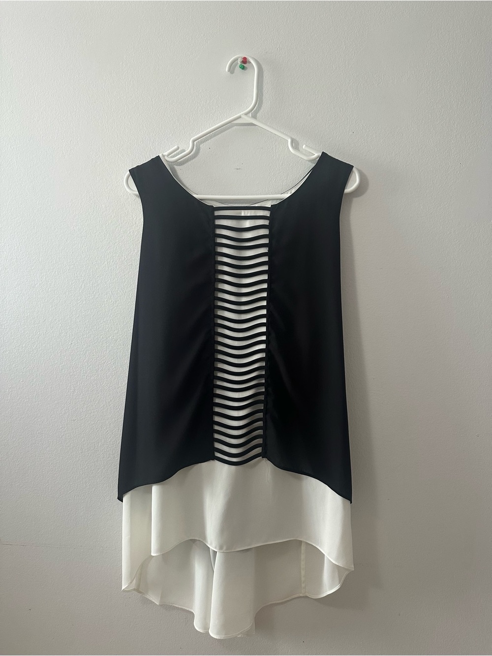 Alfani Black and White Striped Inset Sleeveless Tunic